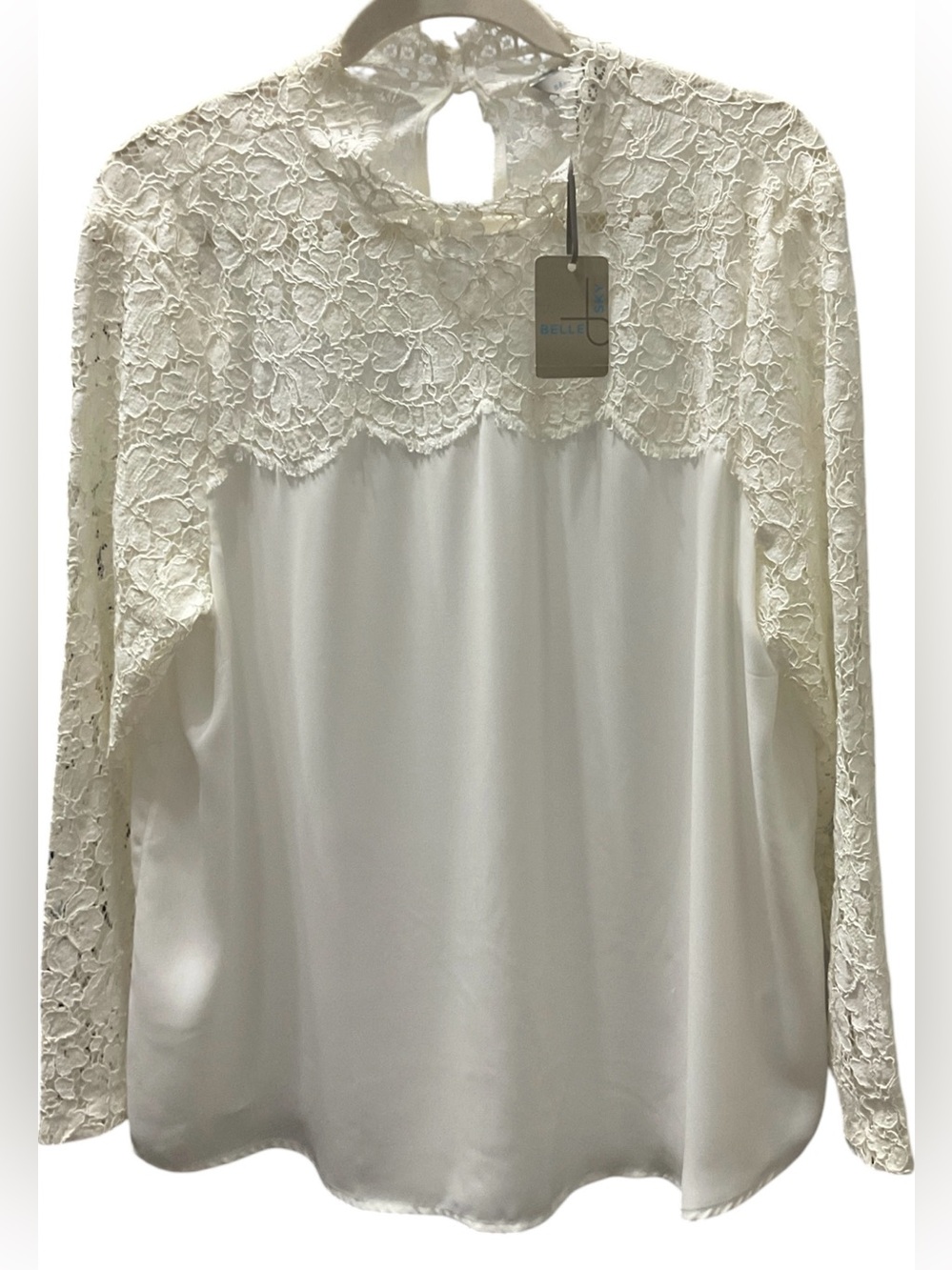 belle sky Ivory Lace Yoke Long Sleeve Top